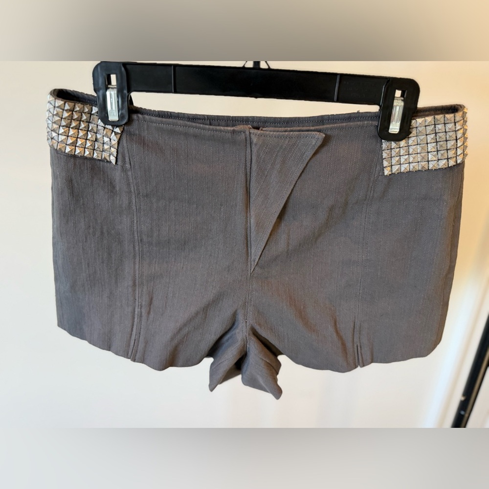 Badgley Mischka Gray High-Waist Stud-Trim Shorts